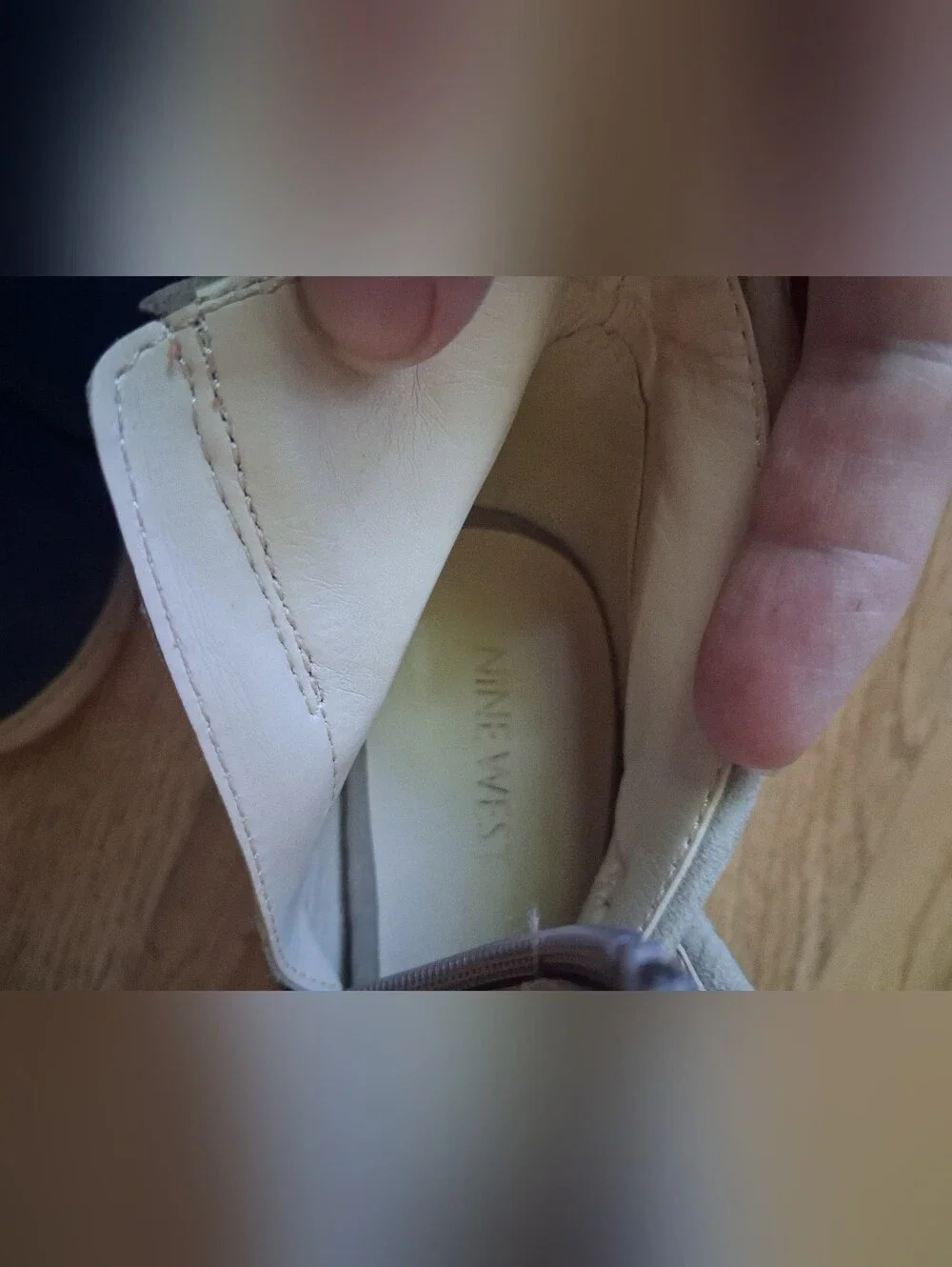 Nine West Peep Toe Ankle Bootie Heels Womens 9  Beige Suede